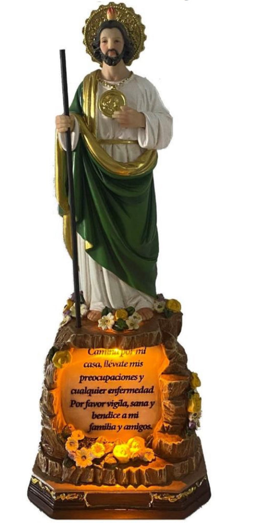 St. Jude with Light - Spanish Prayer 12" Statue