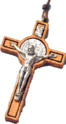 St. Benedict Small Wood Crucifix 3" with Cord