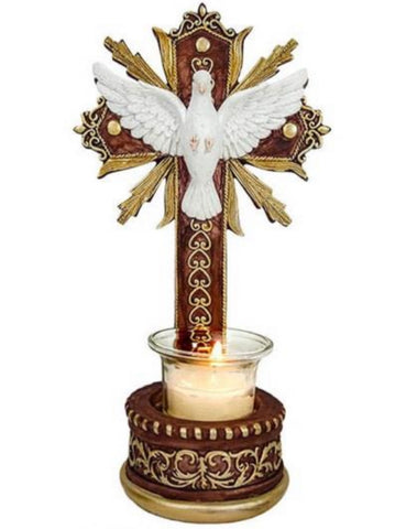 Holy Spirit Cross with candle holder 10"