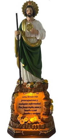 St. Jude with Light - Spanish Prayer 12" Statue