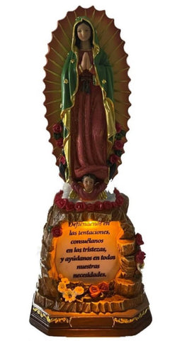 O. L. of Guadalupe with Light - Spanish Prayer 12" Statue