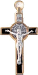 St. Benedict Small Metal Crucifix 3" - Gold/Black