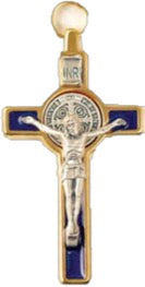 St. Benedict Small Metal Crucifix 3" - Gold/Blue