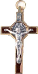 St. Benedict Small Metal Crucifix 3" - Gold/Brown