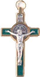 St. Benedict Small Metal Crucifix 3" - Gold/Green