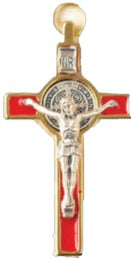 St. Benedict Small Metal Crucifix 3" - Gold/Red