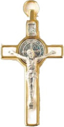 St. Benedict Small Metal Crucifix 3" - Gold/White