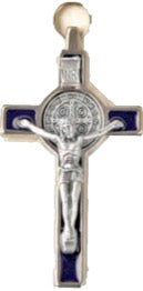 St. Benedict Small Metal Crucifix 3" - Silver/Blue
