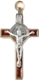St. Benedict Small Metal Crucifix 3" - Silver/Brown