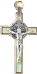 St. Benedict Small Metal Crucifix 3" - Silver/Luminous