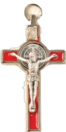 St. Benedict Small Metal Crucifix 3" - Silver/Red