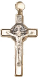 St. Benedict Small Metal Crucifix 3" - Silver/White